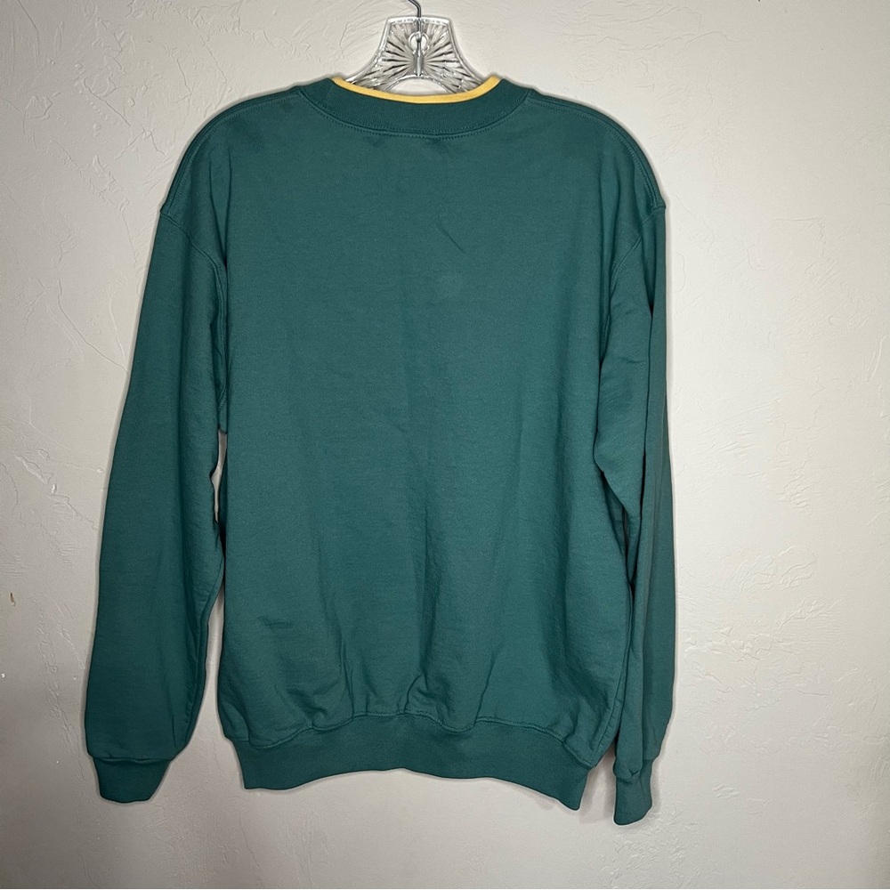 Country Store Scarecrow Harvest Fall Teal Inset Collar Pullover Crewneck Sweater - Picture 8 of 8